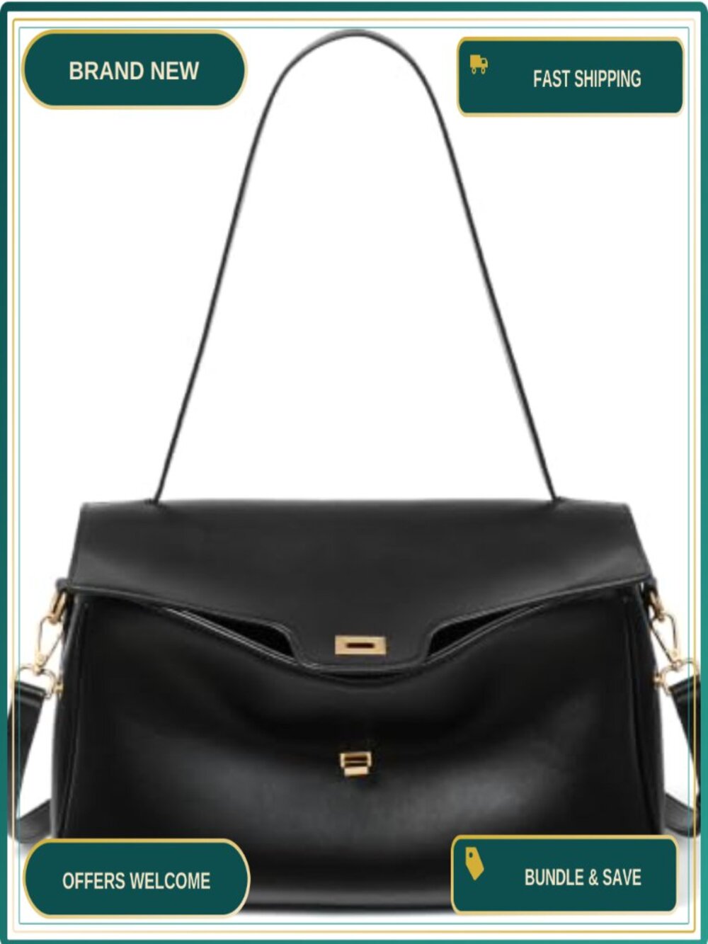 Vegan Leather Shoulder Bag Slouchy Crossbody Purse for Women